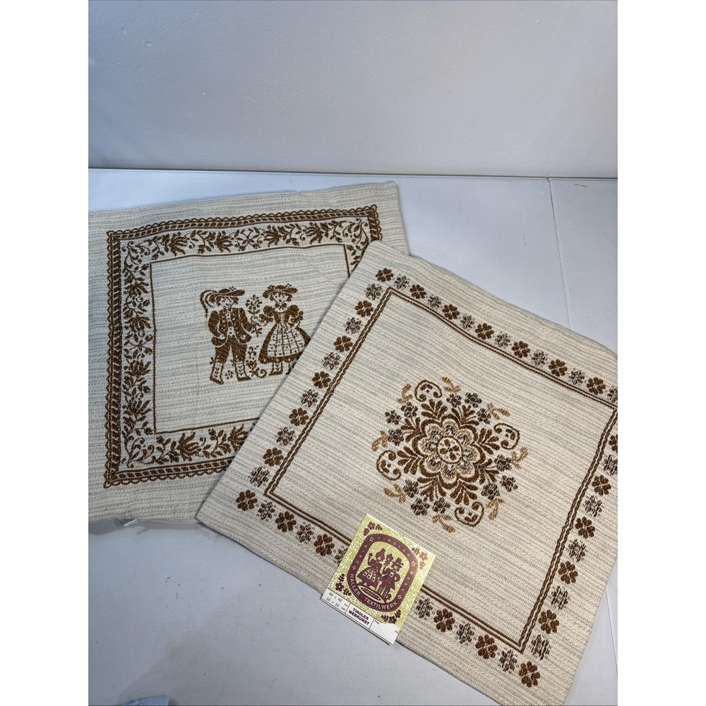 VTG Austrian Brown Folk Woven Square Pillow‎ Covers Case Floral & Children